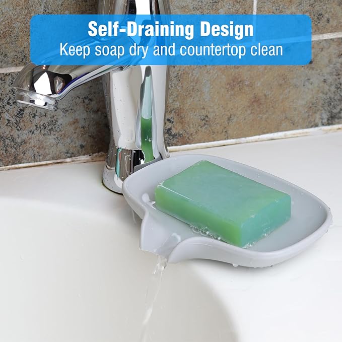 3 Pack Soap Bar Holder, AIMAIAIMAI Self Draining Soap Dish, Quick Drainage, Soap Dishes for Bathroom, Shower, Silicone Soap Tray for Kitchen, BPA-Free, Dishwasher Safe (Gray)-NeatNest