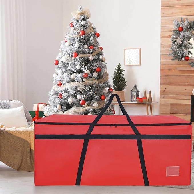 9 ft Christmas Tree Storage Bag, Heavy Duty Christmas Tree Bag with Reinforced Handles and Dual Zippers Wide Opening, Large Capacity fits for Artificial Christmas Tree (Red, 9 ft)-NeatNest