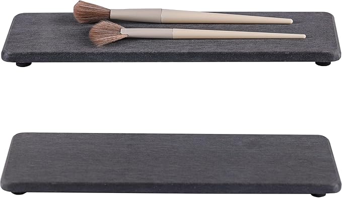 2 Pcs Water Absorbing Stone Trays, Kitchen/Bathroom Sink Soap Dish, Diatomite Tray Used for Hand Soap & Cosmetic Bottles in The Modern Home, 3.2" W x 10.2" L, Dark Gray-NeatNest