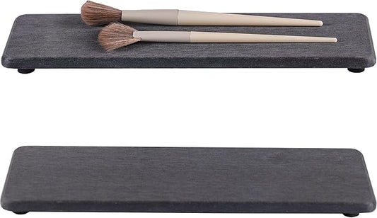 2 Pcs Water Absorbing Stone Trays, Kitchen/Bathroom Sink Soap Dish, Diatomite Tray Used for Hand Soap & Cosmetic Bottles in The Modern Home, 3.2" W x 10.2" L, Dark Gray-NeatNest
