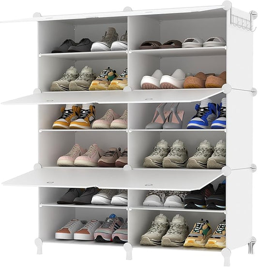 AWTATOS Shoe Rack, 6 Tier Shoe Storage Cabinet with Door, 32 Pair Shoe Organizer Shelves for Closet Hallway Bedroom Entryway, White-NeatNest