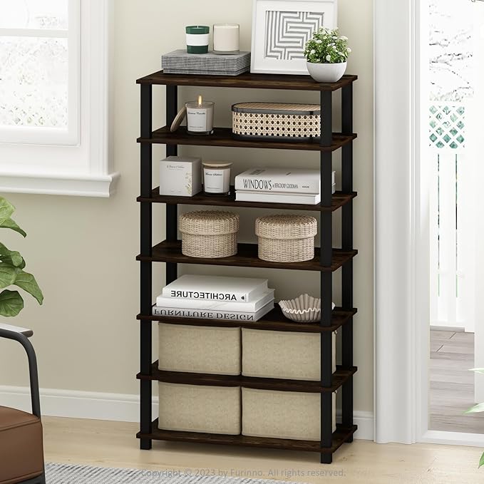 Furinno Turn-S-Tube 4-Tier Multipurpose Standing Shelves, Amber Pine/Black, Set of 2-NeatNest