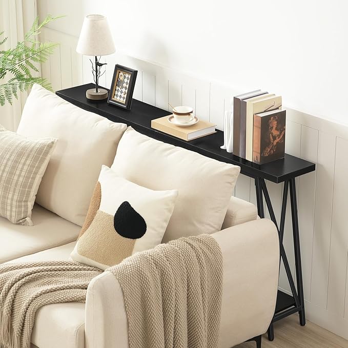 Console Table, 63" Industrial Entryway Table, Extra Long Sofa Table Behind Couch, X-Shaped Support, for Entryway, Hallway, Living Room, Black CTHB4801-NeatNest