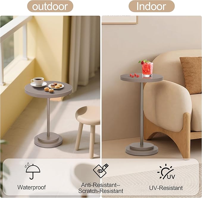 Drink Table, Small Pedestal Side Tables for Small Spaces, Wood Round Martini Table for Outdoor, Living Room and Bedroom, Brown