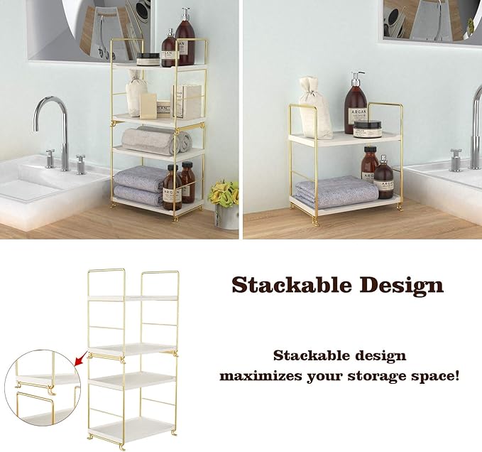 2-Tier Kitchen Spice Rack - Freestanding Stackable Bathroom Countertop Storage Shelf - Cosmetic Organizer Holder- Square Standing Rack (Golden)-NeatNest
