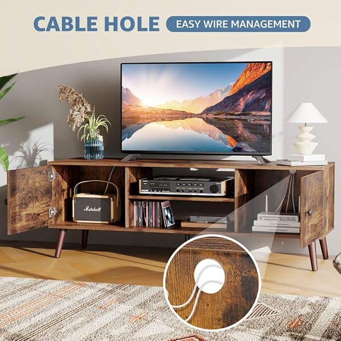 Homee TV Stand for Living Room, Television Stands Entertainment Center Cabinet with Storage for TVs up to 60 Inches, 58 Inch, Rust-NeatNest