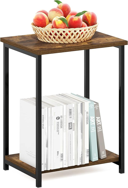 Furinno Simplistic Metal Frame End Table, 1-Pack, Amber Pine-NeatNest