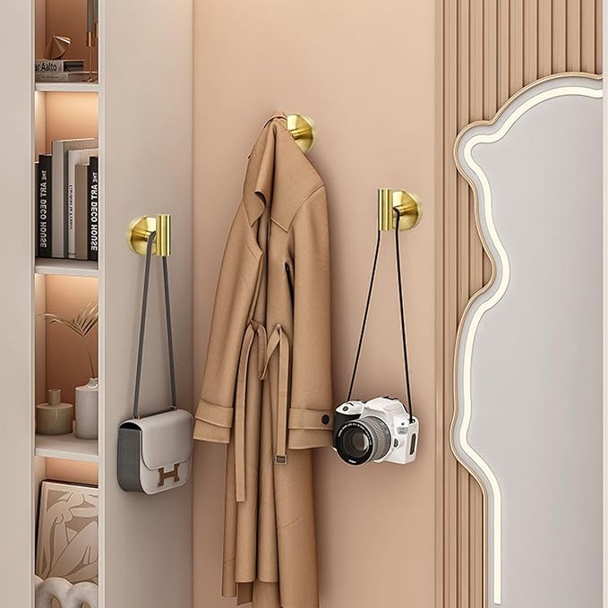 TocTen Towel Hook for Bathroom, 5 Pack Wall Mounted Robe Hook, SUS 304 Stainless Steel Coat Hook, Heavy Duty Door Hanger Towel Hook for Bathroom Kitchen Office and Cabinet(Brushed Gold, 5 Pack)