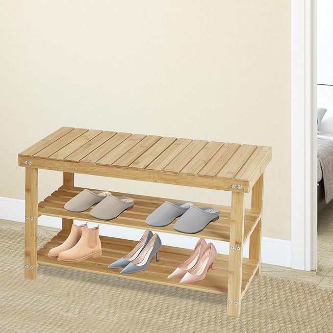 Shoe Rack Bench, 3 Tier Sturdy Shoe Bench, Storage Shoe Organizer, Holds up to 350lbs for Entryway Organizer Bedroom Living Bathroom Room Balcony.