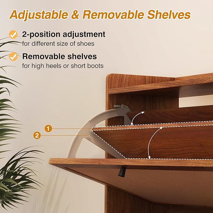 AVZEAR Narrow Shoe Storage Cabinet with 3 Flip Drawers, Freestanding Wooden Closed Shoe Rack, Slim Cabinet Storage for Entryway, Hallway, Living Room (Walnut)-NeatNest