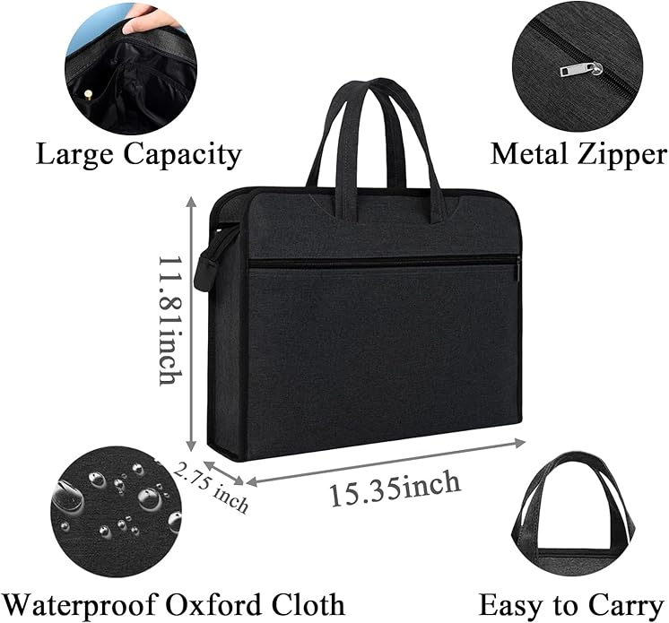 Oxford Document Bag with Handle Waterproof Lightweight Portable Zippered File Bag for Carrying Paper Files Filing Folder