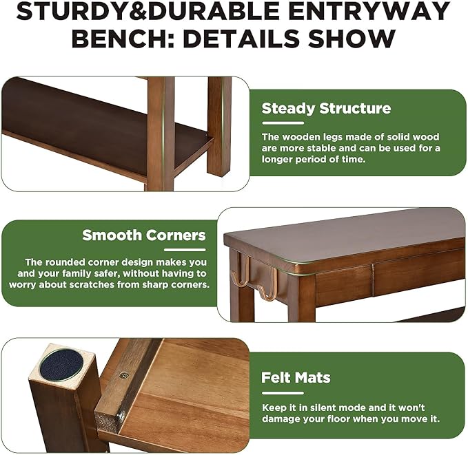 Wood Shoe Bench Entryway with Drawer: 3-Tiers Wooden Storage Shoe Rack with Bench Seat, Compact Mid-Century Modern Design for Entryway, Hallway,Closet,Front Door Entrance,Foyer Walnut 43.3"