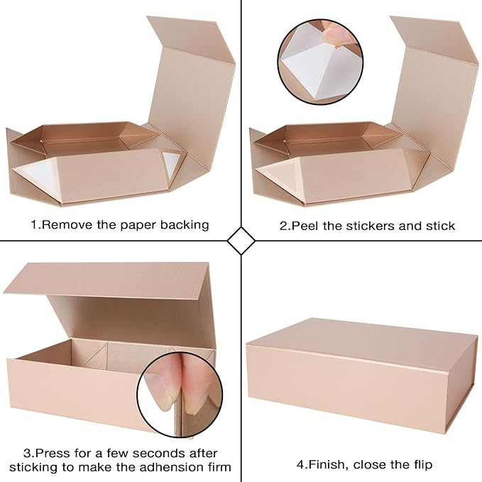 Aimyoo Gold Collapsible Gift Box with Magnetic Closure Lids 10.5x7x3 in, Bridesmaid Groomsmen Proposal Box, Medium Rectangle Box for Present Graduation Storage 3 Pack-NeatNest