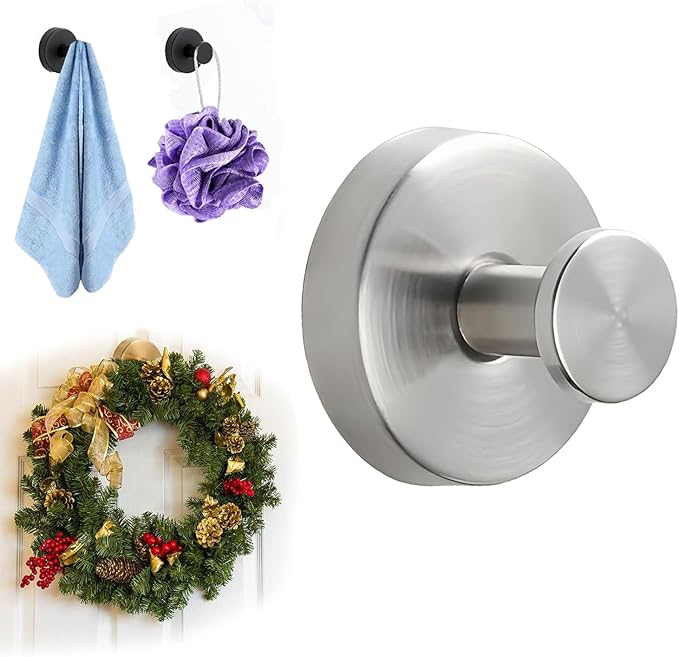 Suction Cup Hooks for Wreaths on Glass, 2026 NEW No Drill Suction Cup Hooks for Shower Towels, Strong Suction Cup Wreath Hanger Holder for Front Door Glass Window Mirror Bathroom Wall (1, Sliver)
