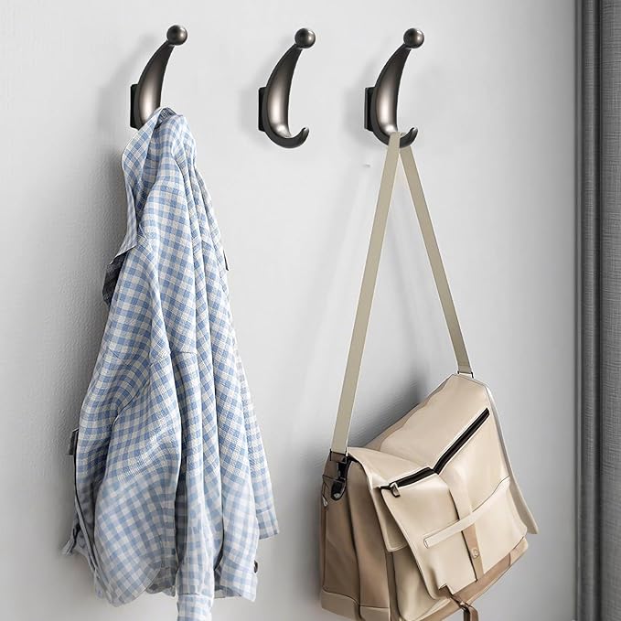 2 Pack Bathroom Towel Hooks, Screw in Metal Robe & Coat Hooks for Wall(Gray)