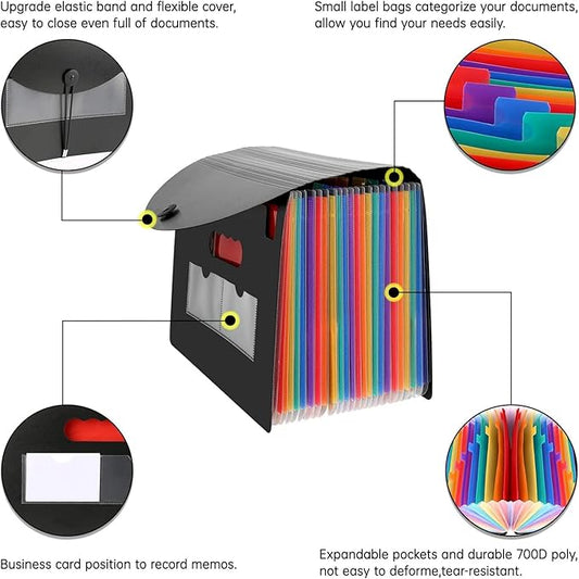 CHEPULA 2 Pack 24 Pockets Accordion File Organizer, A4 Multicolored Expanding File Folder, Large Capacity File Organizer Expandable Folder with Expandable Cover Document Organizer File Box-NeatNest