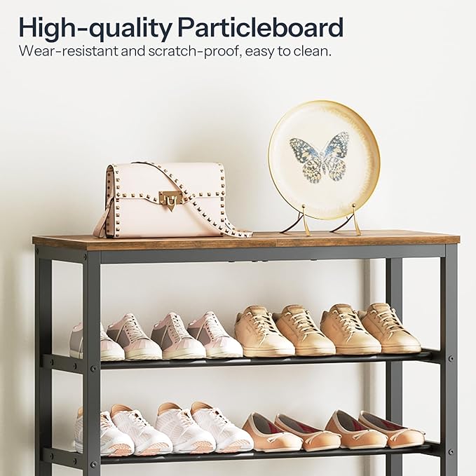8 Tier Tall Shoe Rack, Large-Capacity Shoe Storage Organizer, Free Standing Shoe Shelf for Closet, Adjustable Metal Shoe Racks Organizer for 32 Pairs of Shoes, Rustic Brown and Black SS78BR-NeatNest