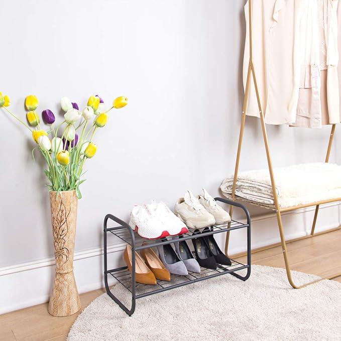 MAX Houser 2-Tier Metal Shoe Rack, Free Standing Shoe Storage Organizer, Wire Grid Shoe Tower for Closet Bedroom, Entryway, Gunmetal-NeatNest