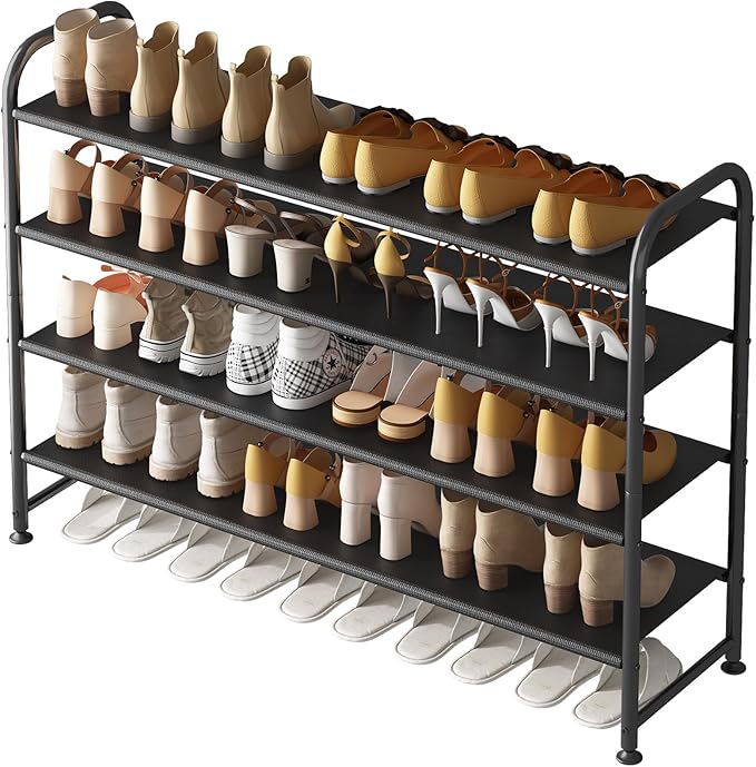 Shoe Rack 4 Tier Long Storage Organizer Wide Metal Shoe Shelf for Closet Entryway Black-NeatNest