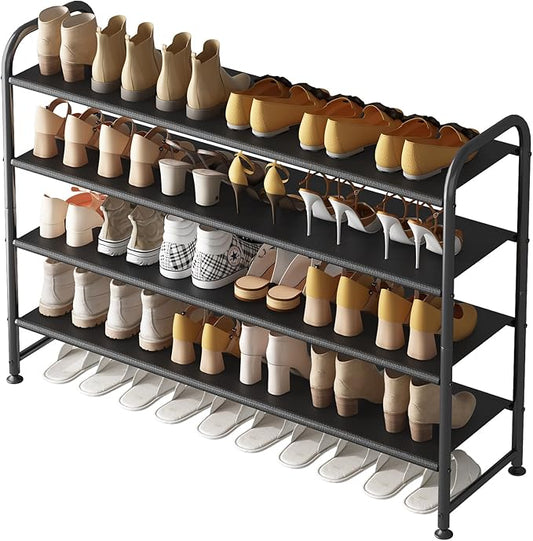 Shoe Rack 4 Tier Long Storage Organizer Wide Metal Shoe Shelf for Closet Entryway Black-NeatNest