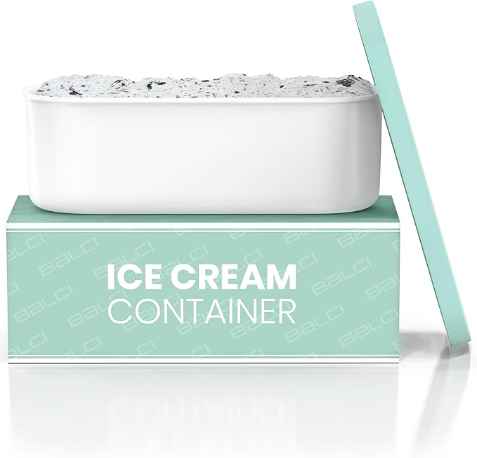 BALCI - Ice Cream Container - 2 Quart - Perfect Reusable Freezer Storage for Homemade Ice Cream Tubs for Sorbet, Frozen Yogurt and Gelato! - Flexible Silicone Lids, Long Scoop, Stackable - Mint