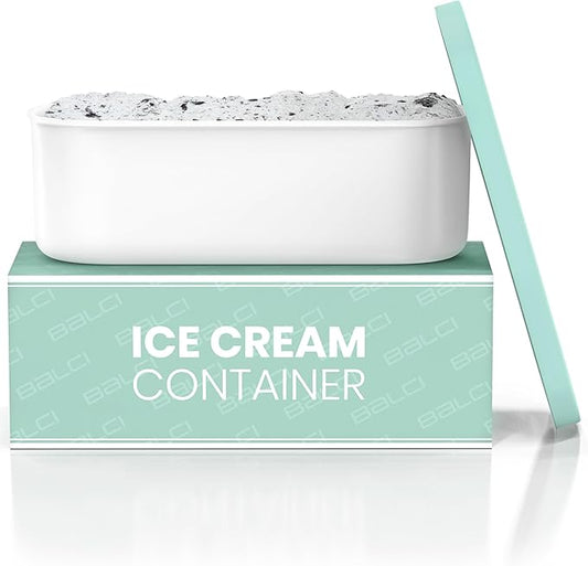 BALCI - Ice Cream Container - 2 Quart - Perfect Reusable Freezer Storage for Homemade Ice Cream Tubs for Sorbet, Frozen Yogurt and Gelato! - Flexible Silicone Lids, Long Scoop, Stackable - Mint