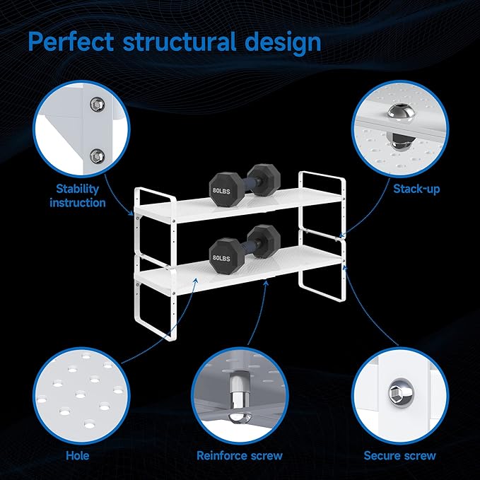 Expandable Cabinet Shelf Organizer Adjustable Metal Spice Rack Stackable Freestanding Counter Storage Shelves for Kitchen Cabinet Under Sink Office Desk (White - 2Pack - L16.5-27'' * W10.2'' * H9.6'')-NeatNest