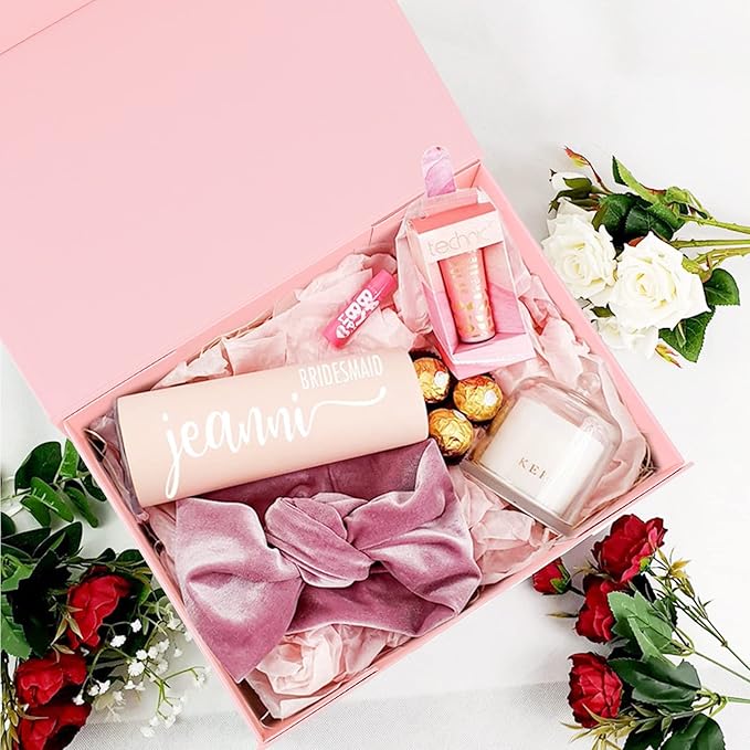 Aimyoo Pink Magnetic Gift Boxes with Lids 13.8x9x4.3 in, Large Bridesmaid Groomsman Proposal Box, Rectangle Collapsible Box for Present Graduation Birthday Storage 5 Pack-NeatNest