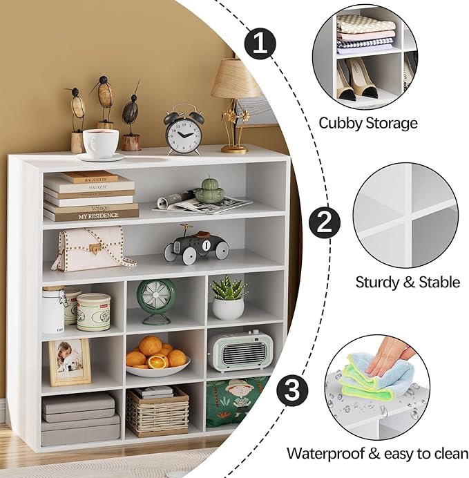 Garden 4 you Shoe Rack Organizer, 5-Tier Wood Cubby Shoe Rack with 2 Storage Shelf and 9 Cubbies, Shoe Organizer Cabinet for Entryway, Hallway, Closet and Garage, White-NeatNest