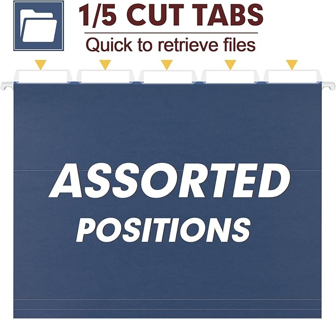HERKKA Hanging File Folders, 30 Pack Reinforced Letter Size Hanging Folders, Designed for Bulky Files, Filing Cabinet, 1/5-Cut Adjustable Tabs (Blue)