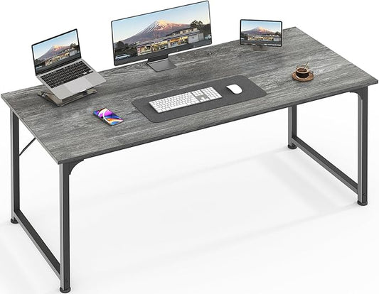 Huuger Computer Desk, 55 Inch Home Office Desk, Gaming Writing Work from Home Study Desk, Large Legroom, Sturdy Metal Frame, Modern Simple, Grey-NeatNest