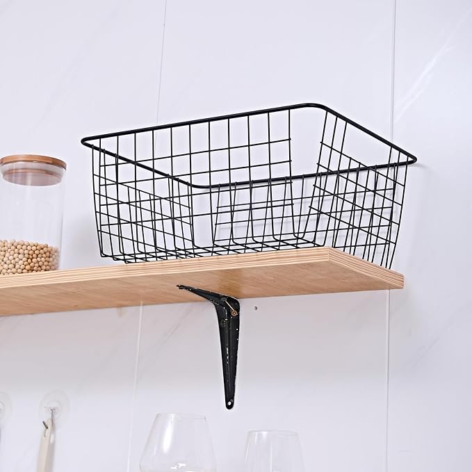 14" Upright Freezer Storage Baskets, Black Wire Storage Bins Large Bakset for Freezer, Pantry, Bathroom Organizing, Set of 4