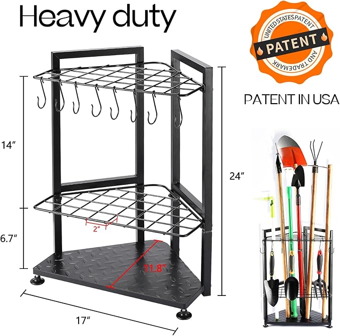 Garden Tool Organizer,Yard Tool Rack Heavy Duty,Free Standing for Garage Corner,Garage Organization,Garage Organizers and Storage,Garden Tool Holder for Lawn,Shed,Outdoor,Metal