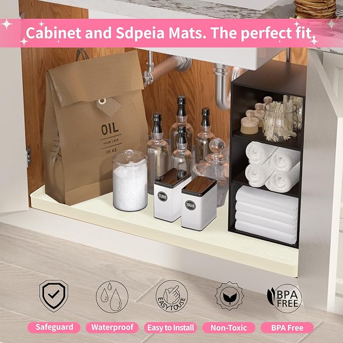 Sdpeia Under Sink Mat for [34" x 22"] Cabinet, Upgraded Silicone Waterproof Mat Kitchen Cabinet Liner Cabinet Protector Kitchen Organizers and Storage-NeatNest