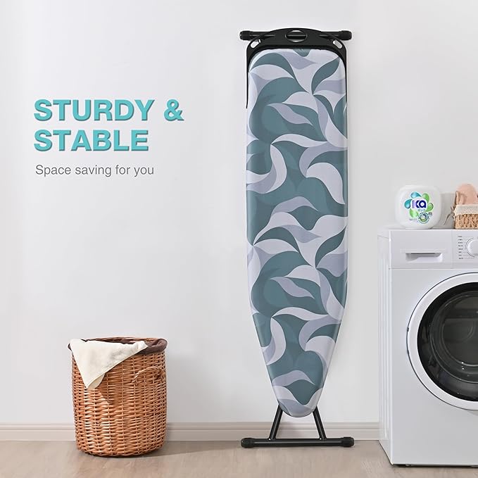 APEXCHASER Full Size Ironing Board with Heat Resistant Cover Foldable Iron Board 7-Lever Height Adjustable Non-Slip Sturdy Metal Legs 14x54, Blue