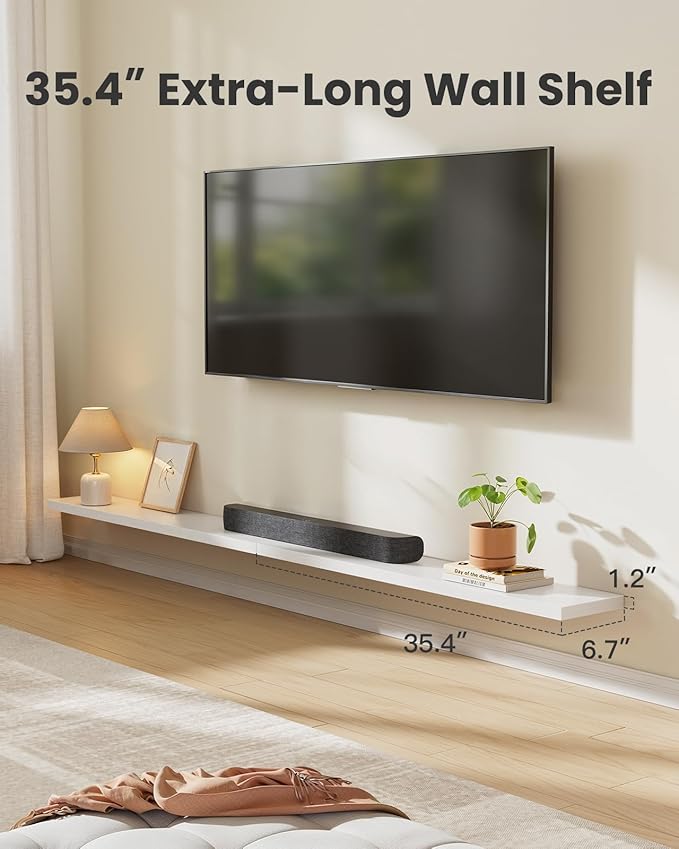 AMADA HOMEFURNISHING 35.4" L Floating Shelves, Wall Shelves Set of 3 for Bathroom/Living Room/Bedroom/Kitchen, White Floating Shelves for Wall Decor with Invisible Brackets - AMFS45W-NeatNest