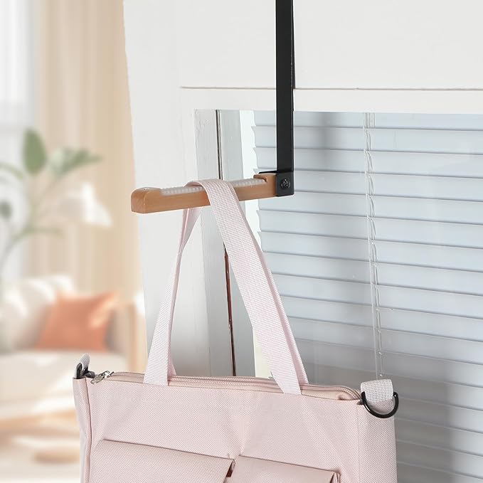4 Pack Over The Door Hooks Folding Door Hangers with Rubber Portable Clothes Drying Rack Travel Hanging Coat Rack for Bathroom Bedroom Kitchen Laundry Clothing (Black)