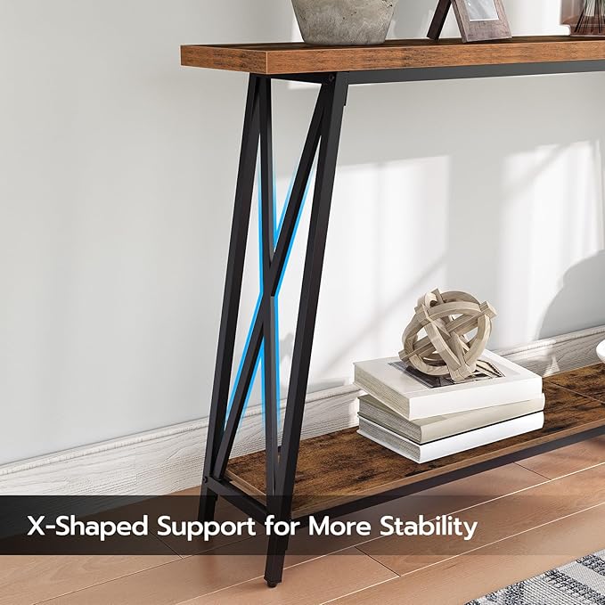 70.9" Console Table, Industrial Entryway Table, Extra Long Sofa Table Behind Couch, X-Shaped Support, for Entryway, Hallway, Living Room, Rustic Brown CTHR4901-NeatNest