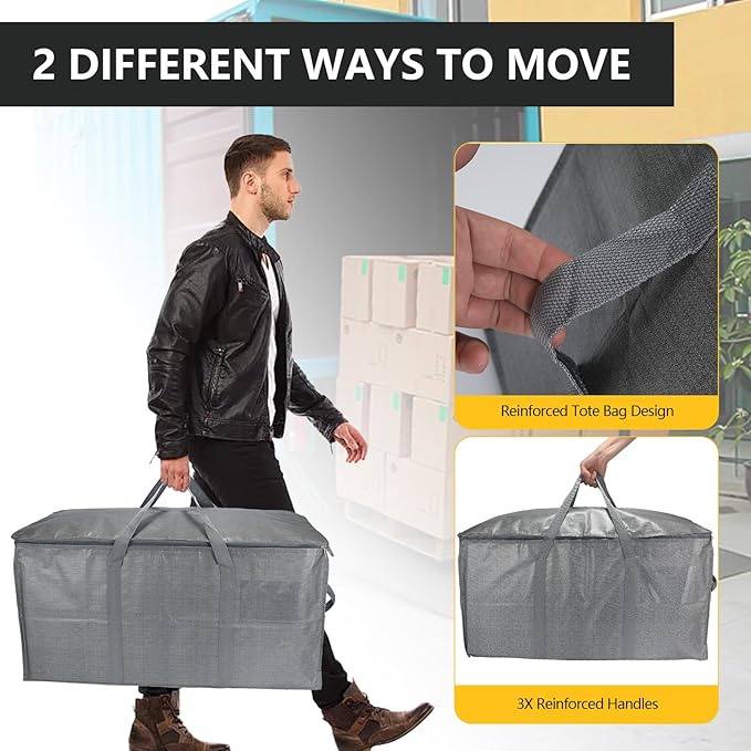 Extra Large Storage Bags Set Heavy Duty Moving Totes with Handles, Way Carrying Design For Dorm Room Essentials & College Moving Supplies, (Gray, 14 Park-4 Moving bag & 10 Vacuum Seal Bags)