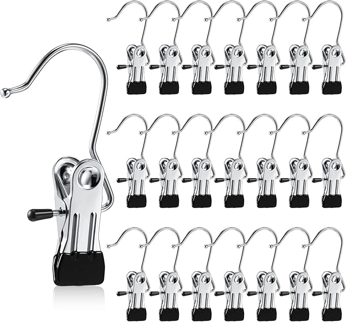 Hotop Boot Hanger Clips for Closet, Laundry Hanging Hooks Heavy Duty Clips Boot Holder Portable Single Hooks Space Saving for Pants Jeans Clothes Hats Tall Towels(Silver,48 Pieces)-NeatNest