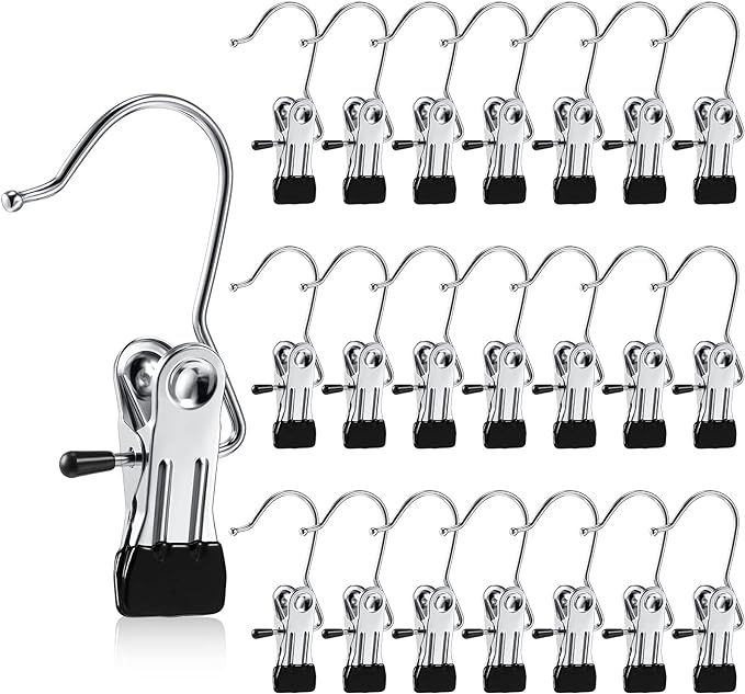 Hotop Boot Hanger Clips for Closet, Laundry Hanging Hooks Heavy Duty Clips Boot Holder Portable Single Hooks Space Saving for Pants Jeans Clothes Hats Tall Towels(Silvery,36 Pieces)-NeatNest