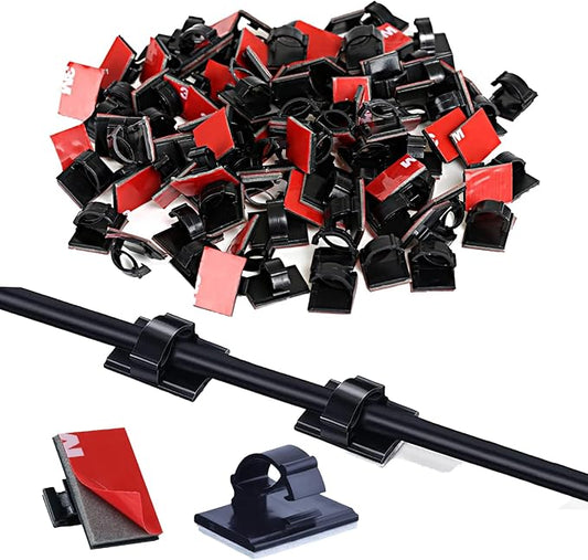 GWHOLE 100Pcs 3m Adhesive Cable Clips Cord Organizer Wire Management for Car, Office and Home-NeatNest