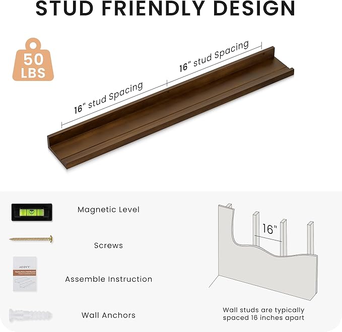 Floating Shelves for Wall, 36 inch Solid Wood Picture Ledge Shelf, Picture Shelf for Wall with Ledge, Floating Book Shelves for Living Room Bedroom Kitchen Nursery Decor, Walnut, Set of 2-NeatNest