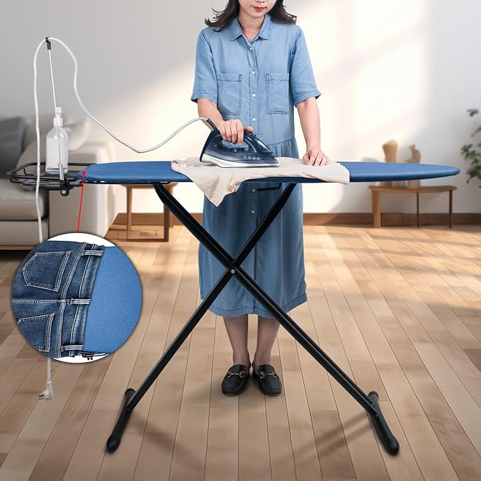 Duwee 18"x48" Deluxe Ironing Board with Retractable Iron Rest,Extra Wide Ironing Board Thicken Steel Top Board,with Sleeve Board,Adjustable Height,T Leg Foldable