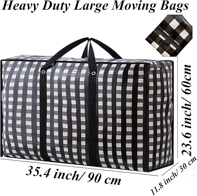 Heavy Duty Large Moving Bags - 162L Big Organizer Storage Bags With Durable Zipper, Waterproof Oversized Jumbo Organizers for Clothes, Bedding, Comforter, Pillow (Set of 4)