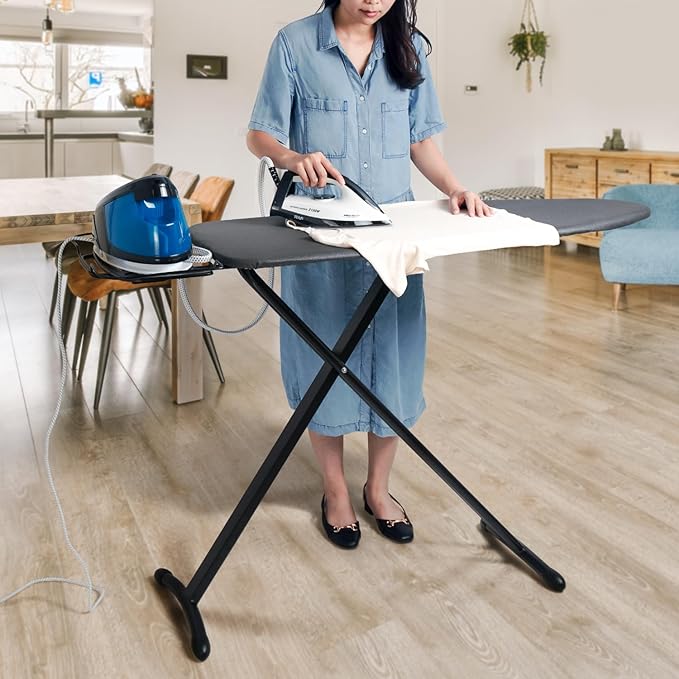 Duwee 17"x46" Ironing Board Full Size,Deluxe Ironing Board with Steam Iron Rest,Heat Resistant Cover and Thicken Felt Pad, Adjustable Height,Heavy Sturdy Legs,Black