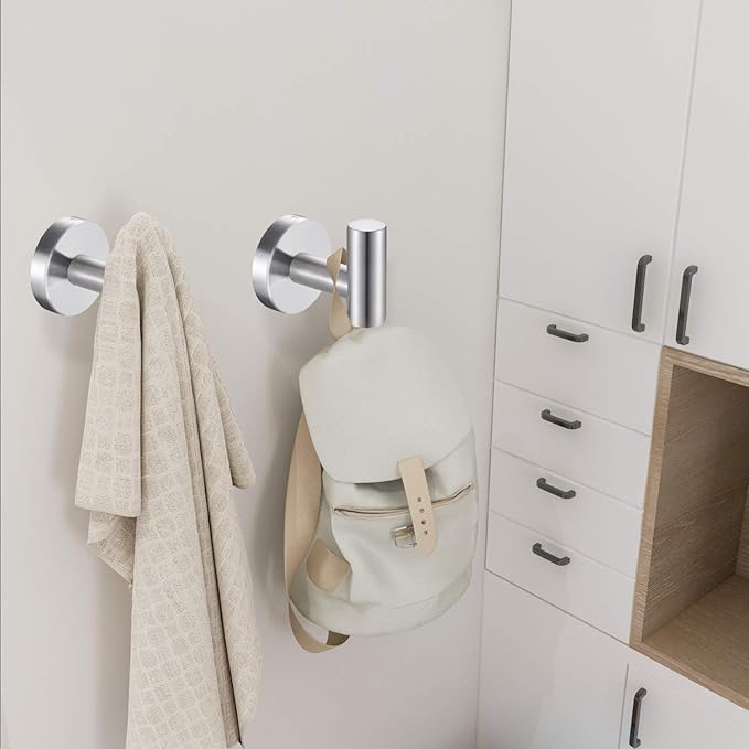 2 Pack Silver Bathroom Towel Hooks Robe Hook Holder Wall Mount Heavy Duty Wall Hooks Coat Hook Closet Door for Bathroom Bedroom Hotel Kitchen Garage Pool