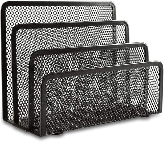 EASEPRES Desk Mail Organizer, Office Small Desktop Metal Mesh Envelope Letter Sorter Paper File Holder Organizer with 3 Vertical Upright Compartments, Black 1 Pack