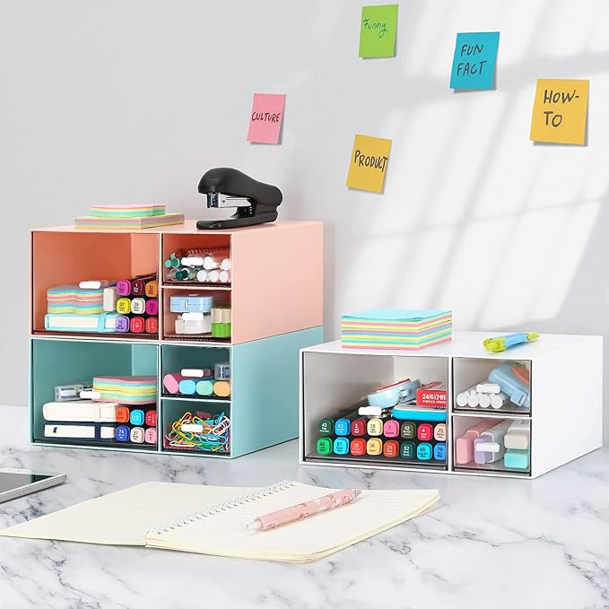 LETURE Desk Office Stationery Organizer with 3 Drawers, Desktop Vanity Makeup Organizer, Plastic Sundries Cosmetic Storage Organizer for Bathroom Counter or Dresser (White-3 Drawer)-NeatNest