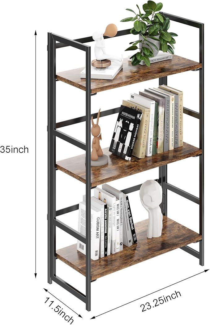 BHG Vintage Multifunctional Folding Bookshelf, No-Assembly Plant Stand Storage Rack Shelves for Home Office (Fire, 3-Tier)-NeatNest